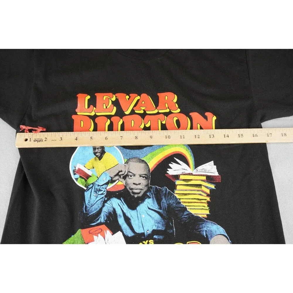 Vintage LeVar Burton Graphic Tee Read Banned Books Black T-Shirt Size Small USA